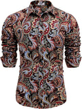 Men's Paisley Cotton Long Sleeve Shirt - Retro Floral Button-Down