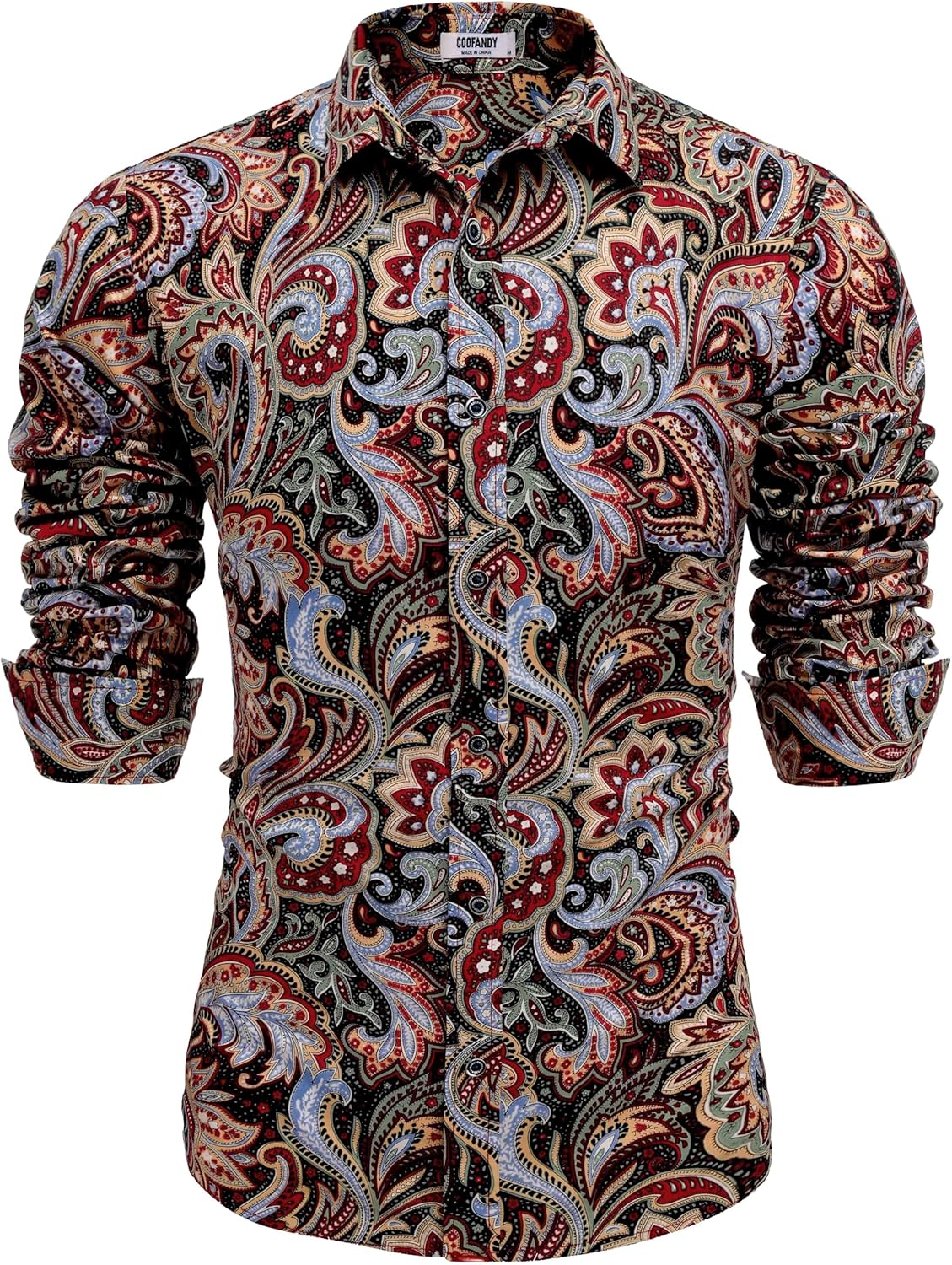 Men's Paisley Cotton Long Sleeve Shirt for Casual Retro Style