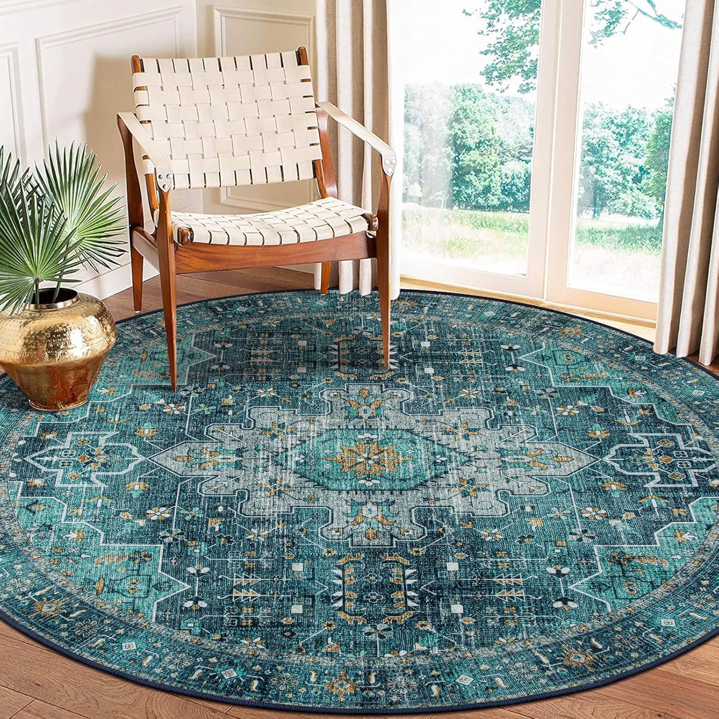 Moynesa Ultra-Thin Washable Round Rug - Vintage Design for Home