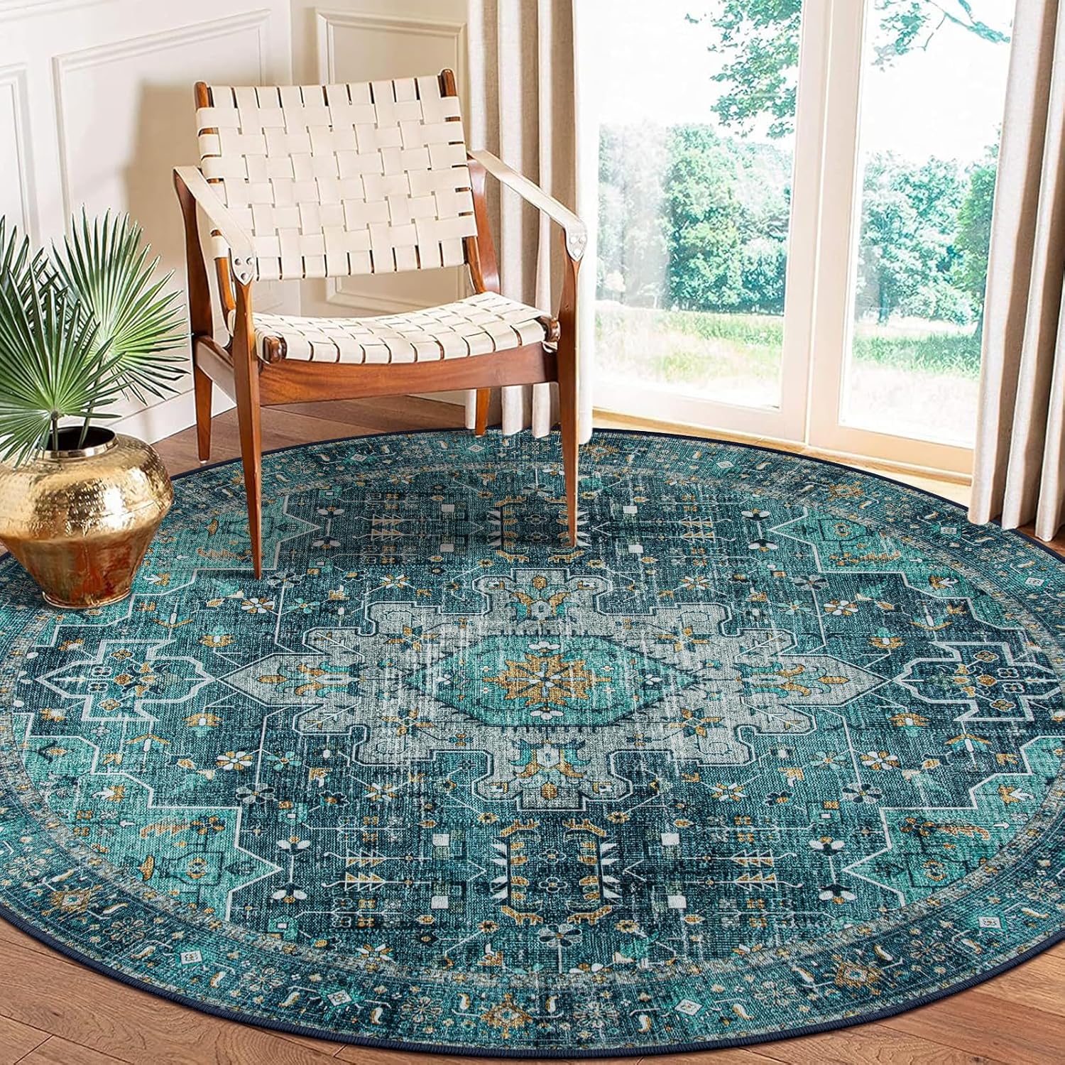 Moynesa Ultra-Thin Washable Round Rug - Vintage Design for Home