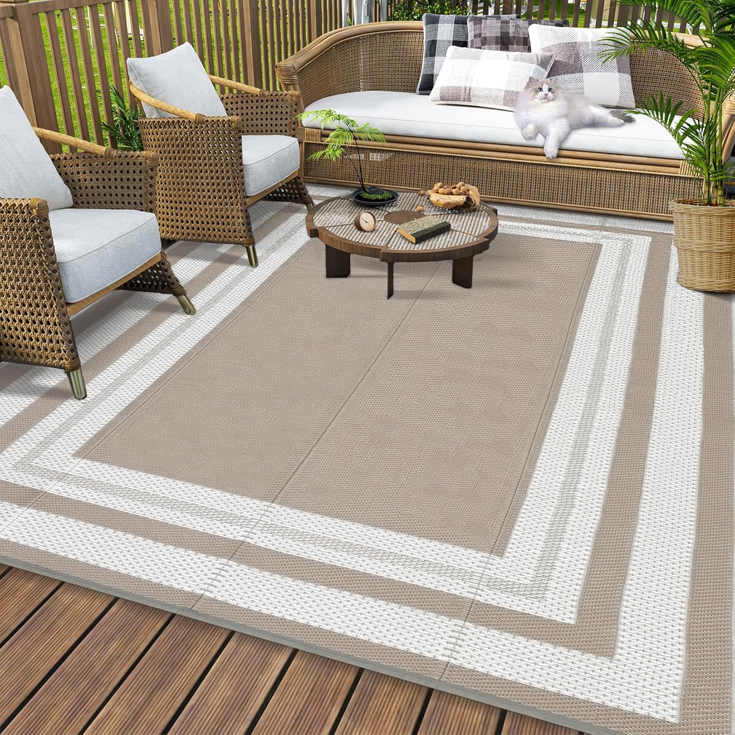 GAOMON Outdoor Rug 8x10 Waterproof Plastic Straw Reversible