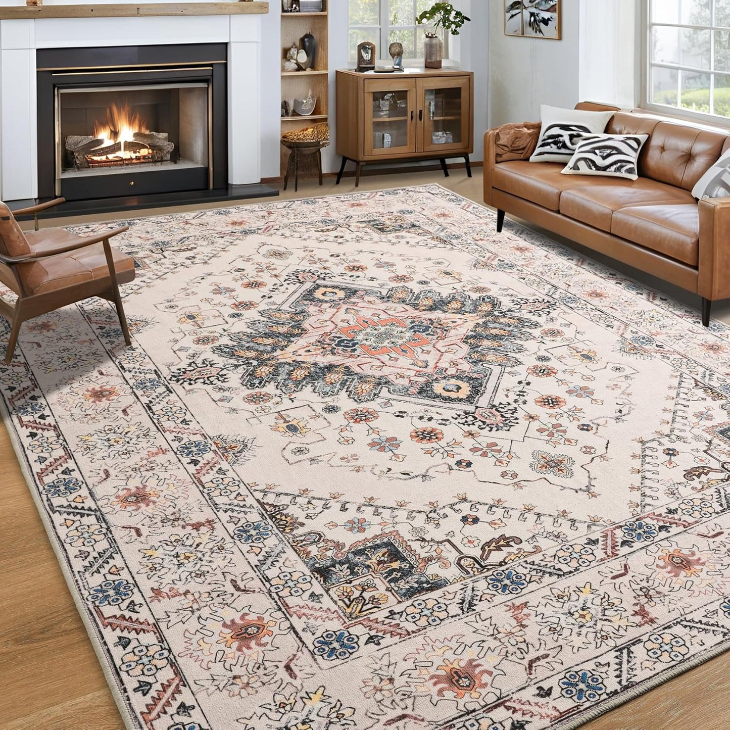 Vintage Machine Washable Area Rug for Living Room and Home Decor