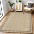 Scalloped 3x5 Washable Non-Slip Rug - Low-Pile Tan Jute