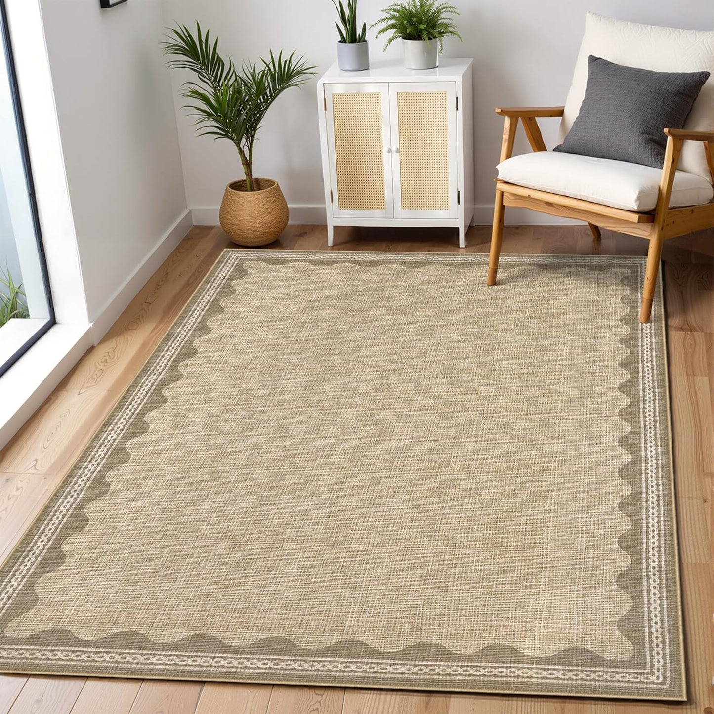 GarveeHome Scalloped 3x5 Rug Washable Non-Slip Indoor Mat
