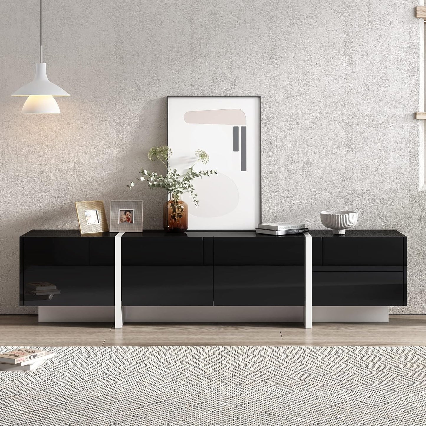 KLMM Stylish Rectangle TV Stand for TVs Up to 80 in Black