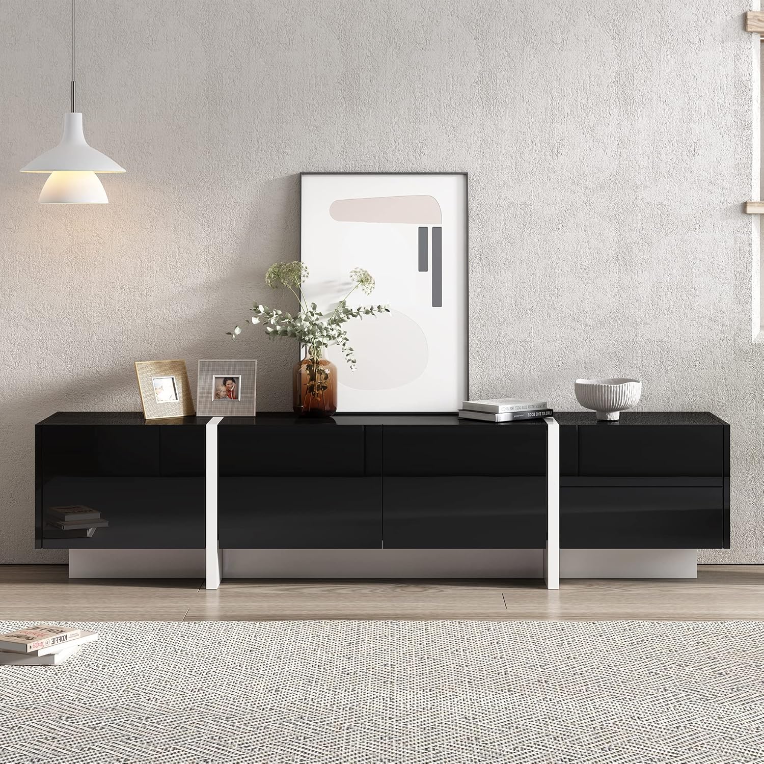 KLMM Stylish Rectangle TV Stand for TVs Up to 80 in Black