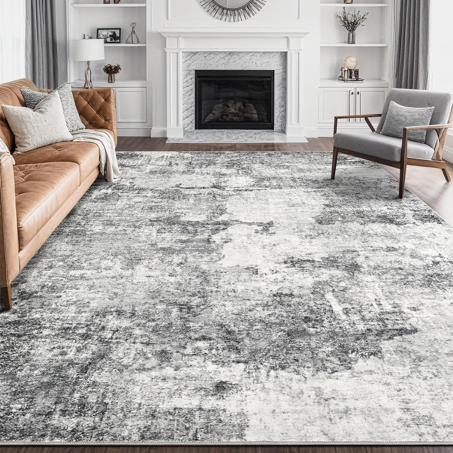Large Soft Indoor Area Rugs - 10x12 Washable Abstract Design
