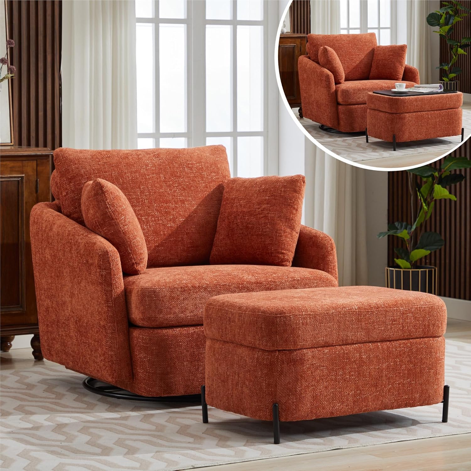 Chifee & Vingol Oversized Swivel Chair - Luxe Comfort in Orange
