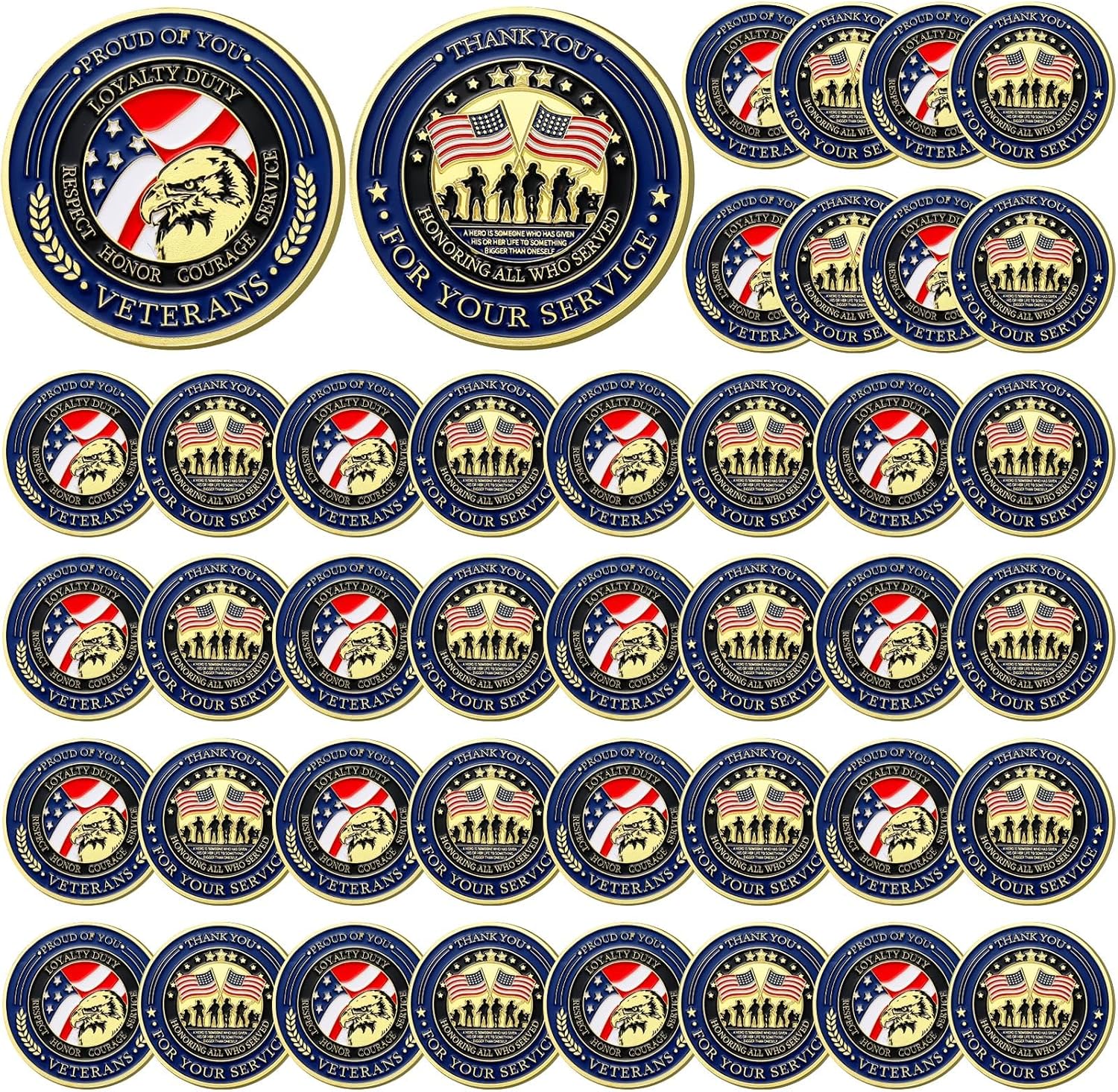 40 Pcs Military Challenge Coins for Veterans Appreciation Gifts
