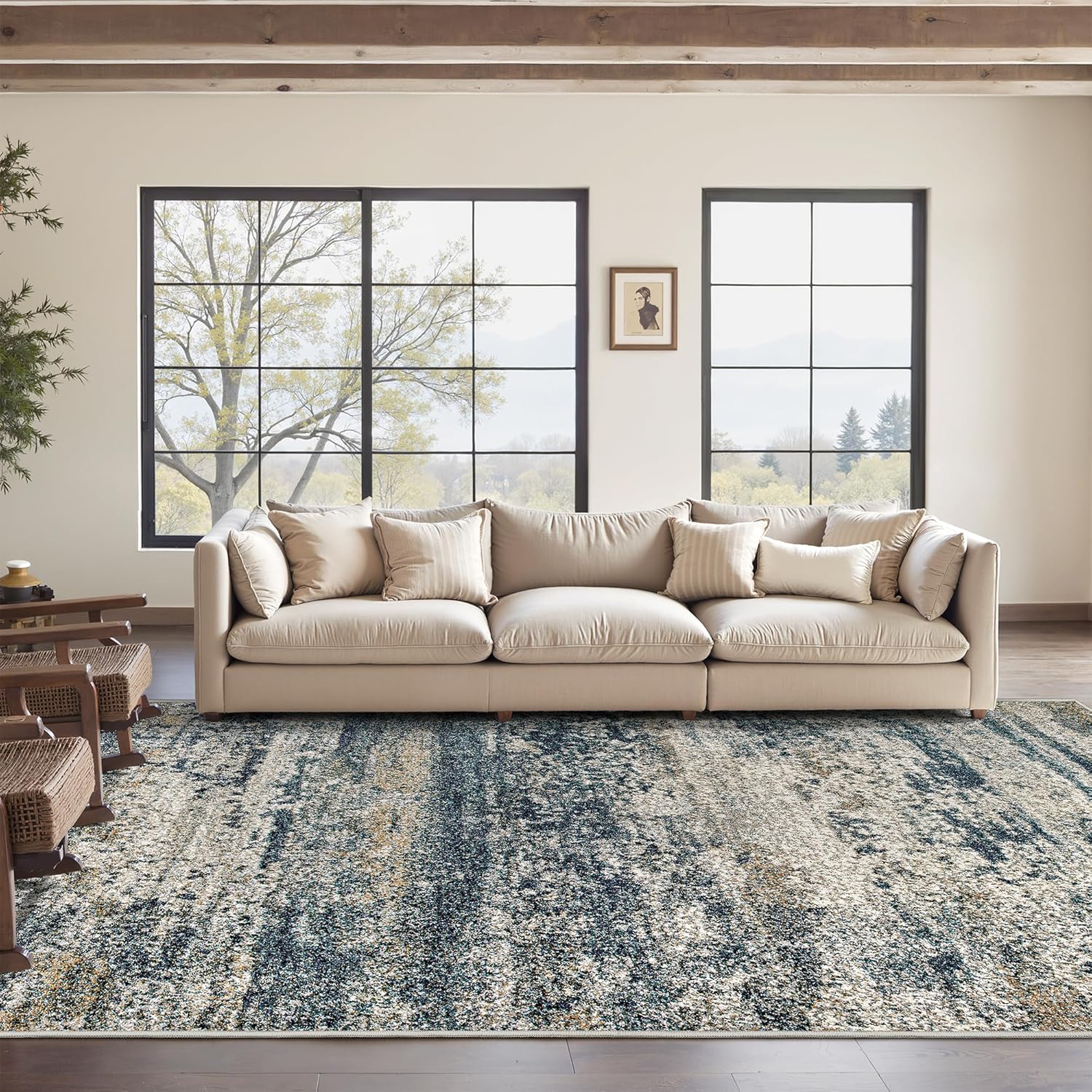 Washable Area Rug with Anti-Slip Backing for Living Room