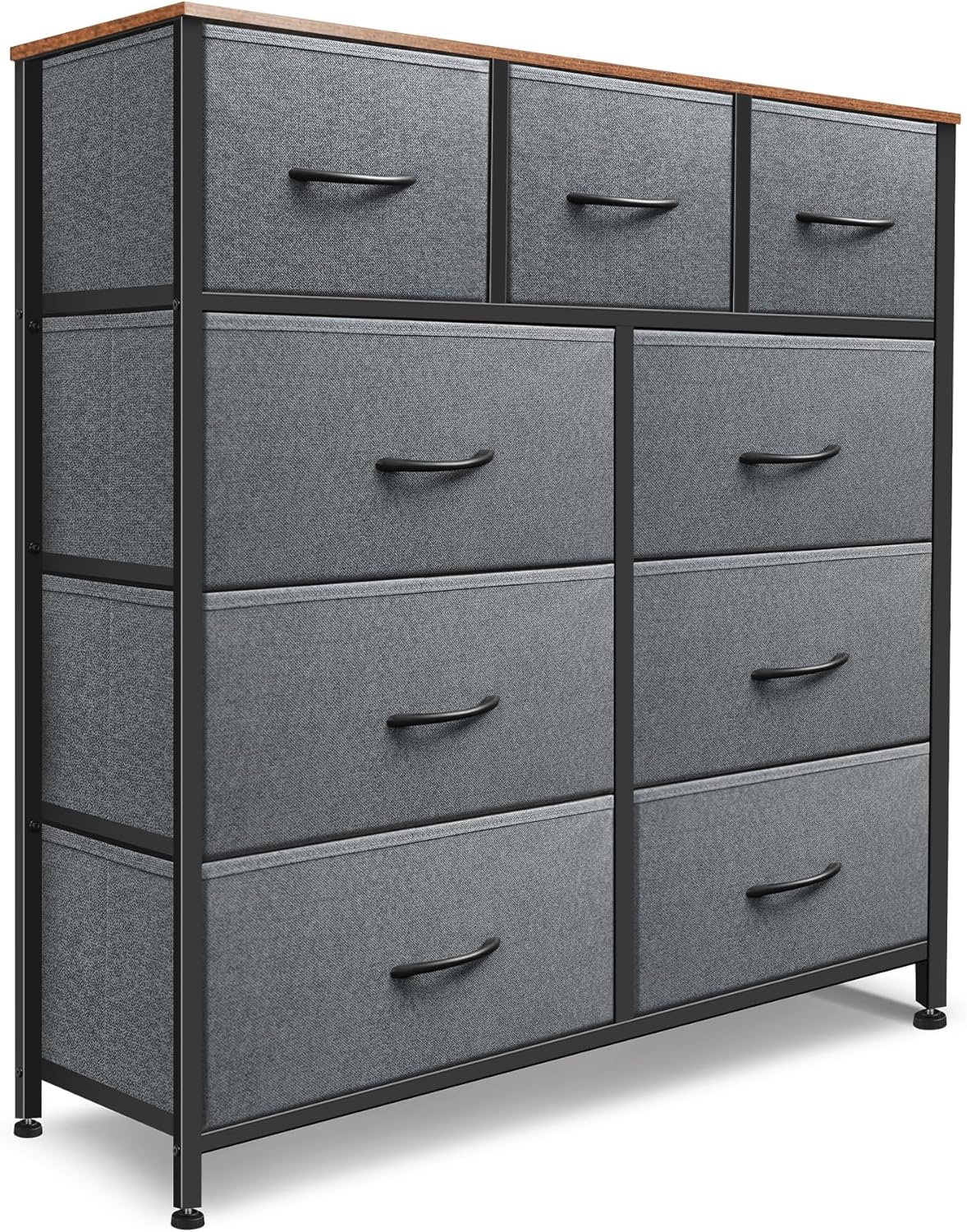 Dresser for Bedroom with 9 Drawers - Grey Fabric Organizer