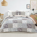 King Size Light Grey Reversible Patchwork Quilt Set - All Seasons