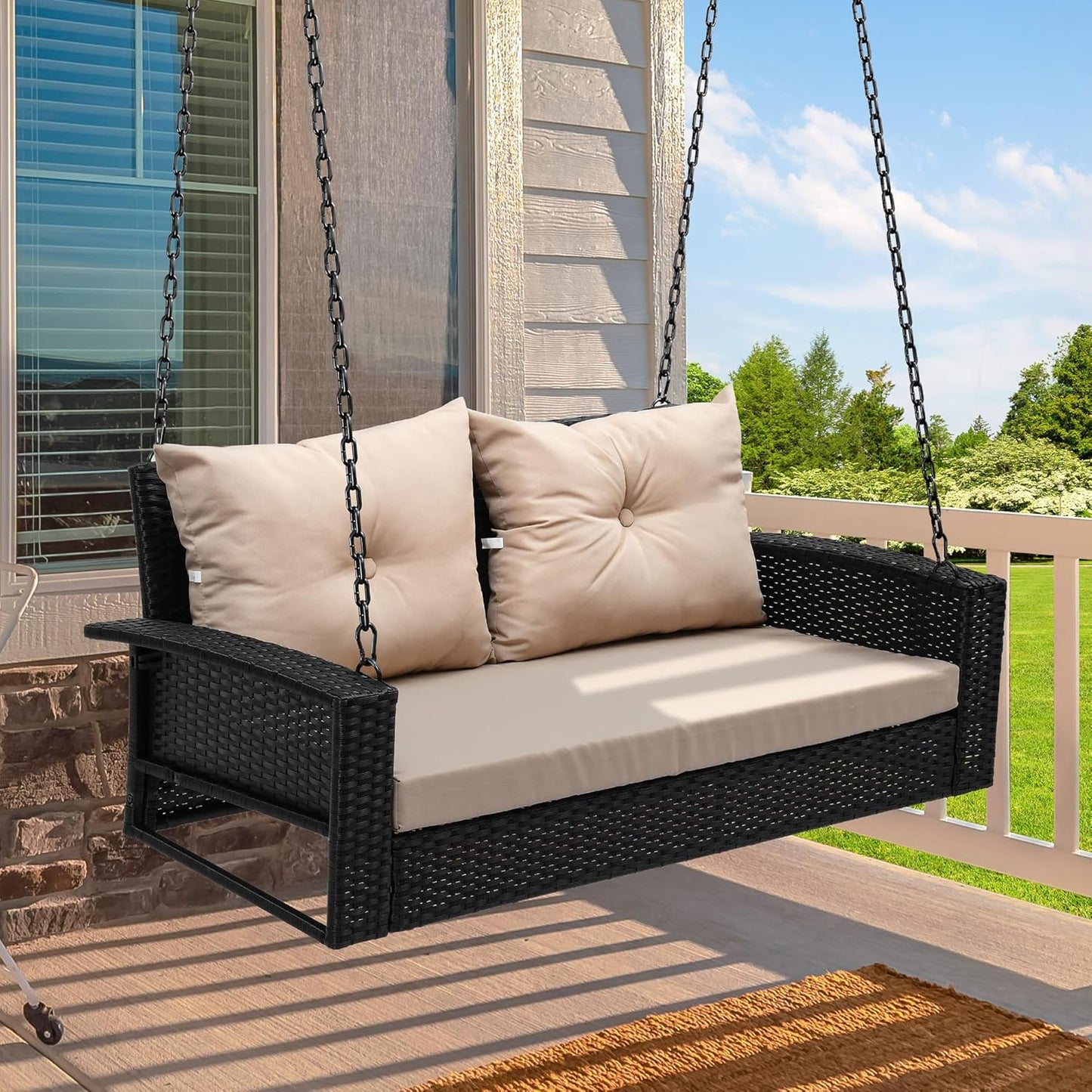 YITAHOME Wicker Hanging Porch Swing Chair for Outdoor Relaxation