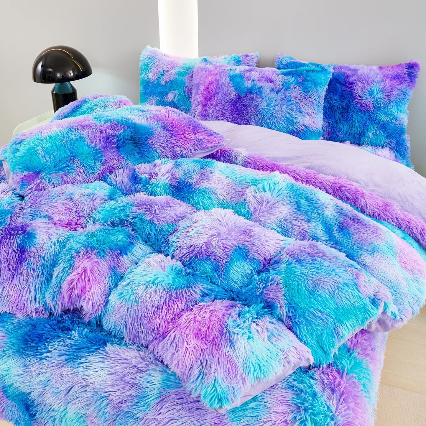 Faux Fur Queen Size Bedding Set for Girls - Plush Shaggy Duvet