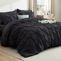 California King Comforter Set Black - Plush Pintuck 7-Piece