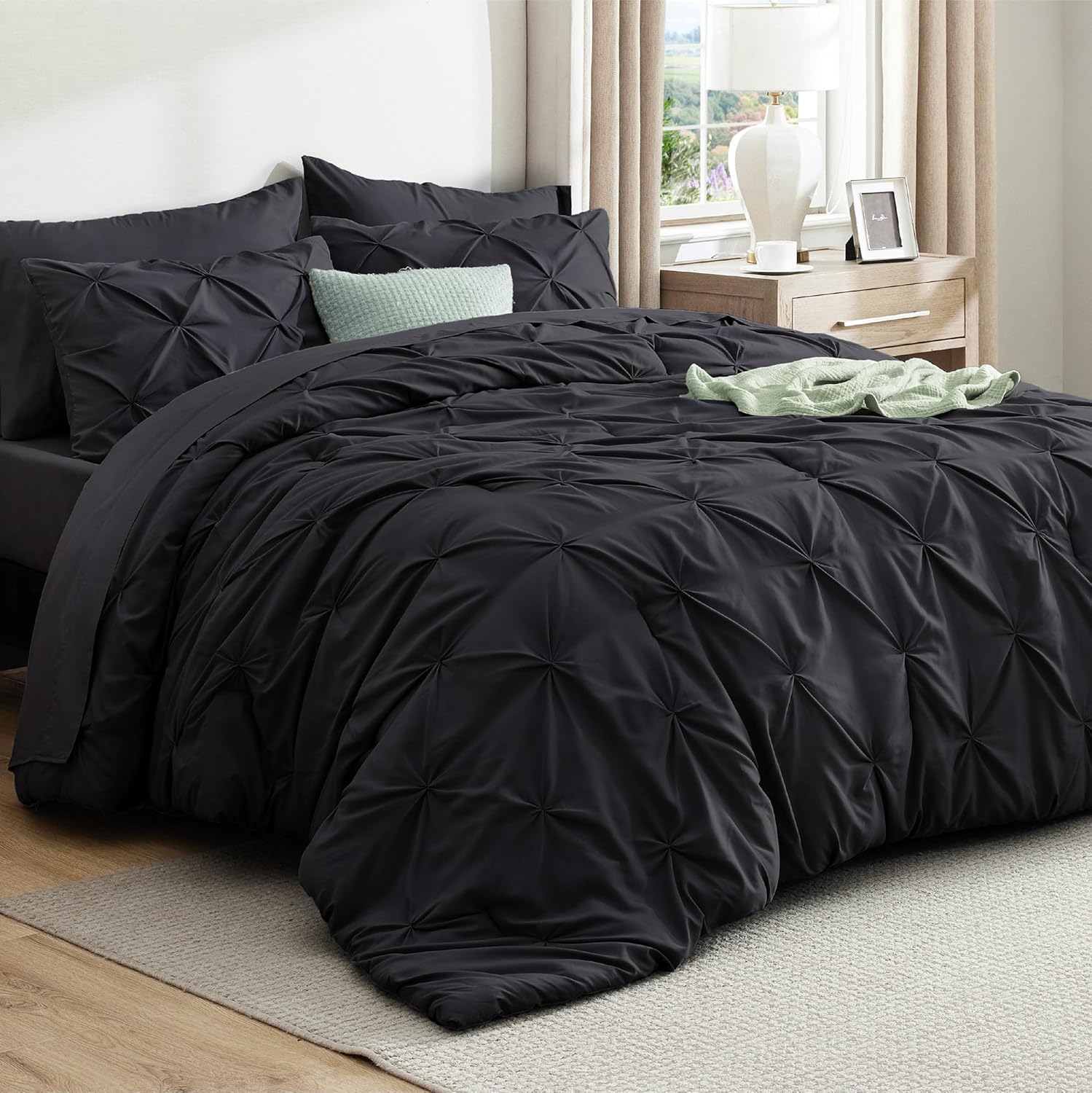 Bedsure Full Comforter Set Black - Luxurious 7 Piece Bedding