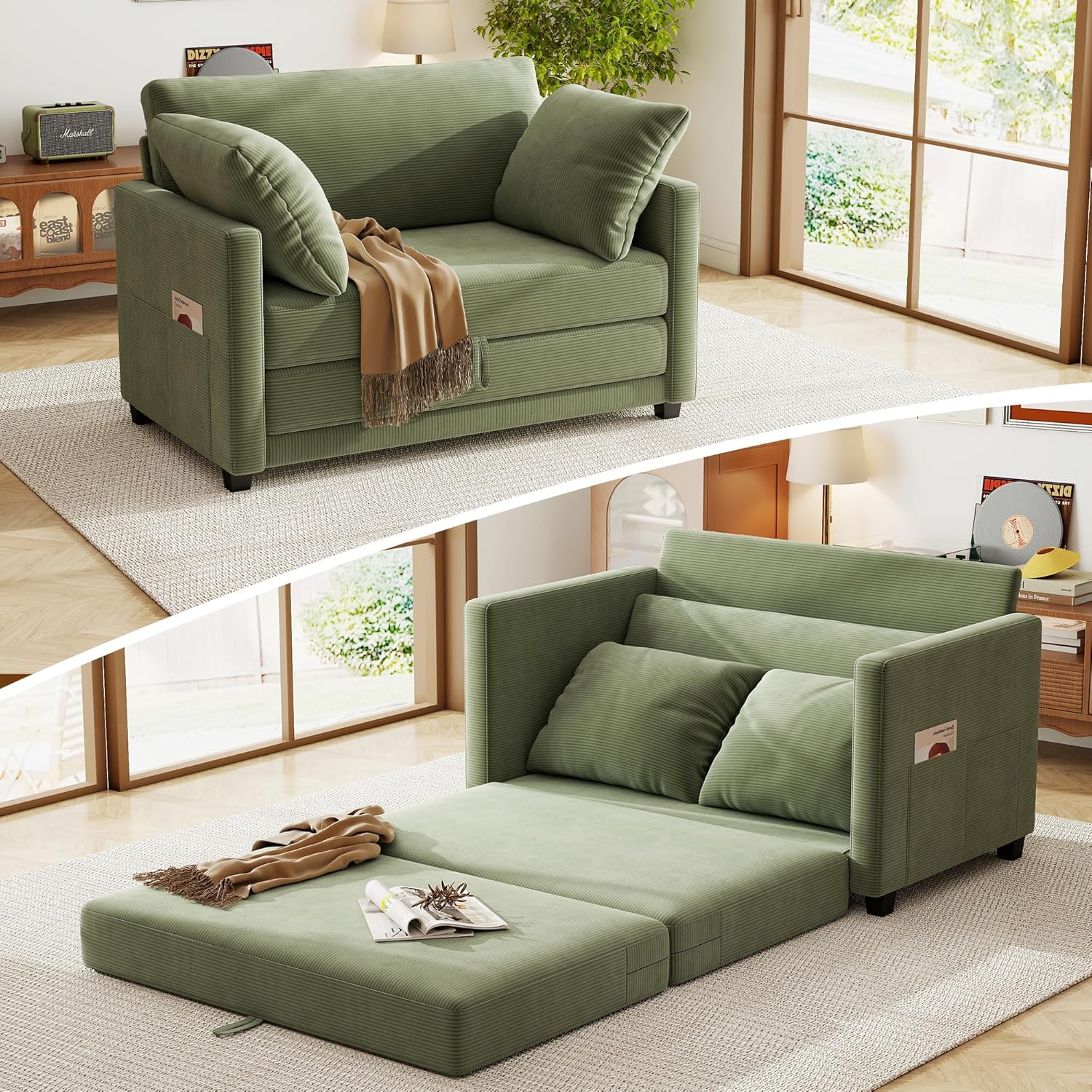 51 Loveseat Sleeper Sofa Bed for Small Spaces, Green Couch