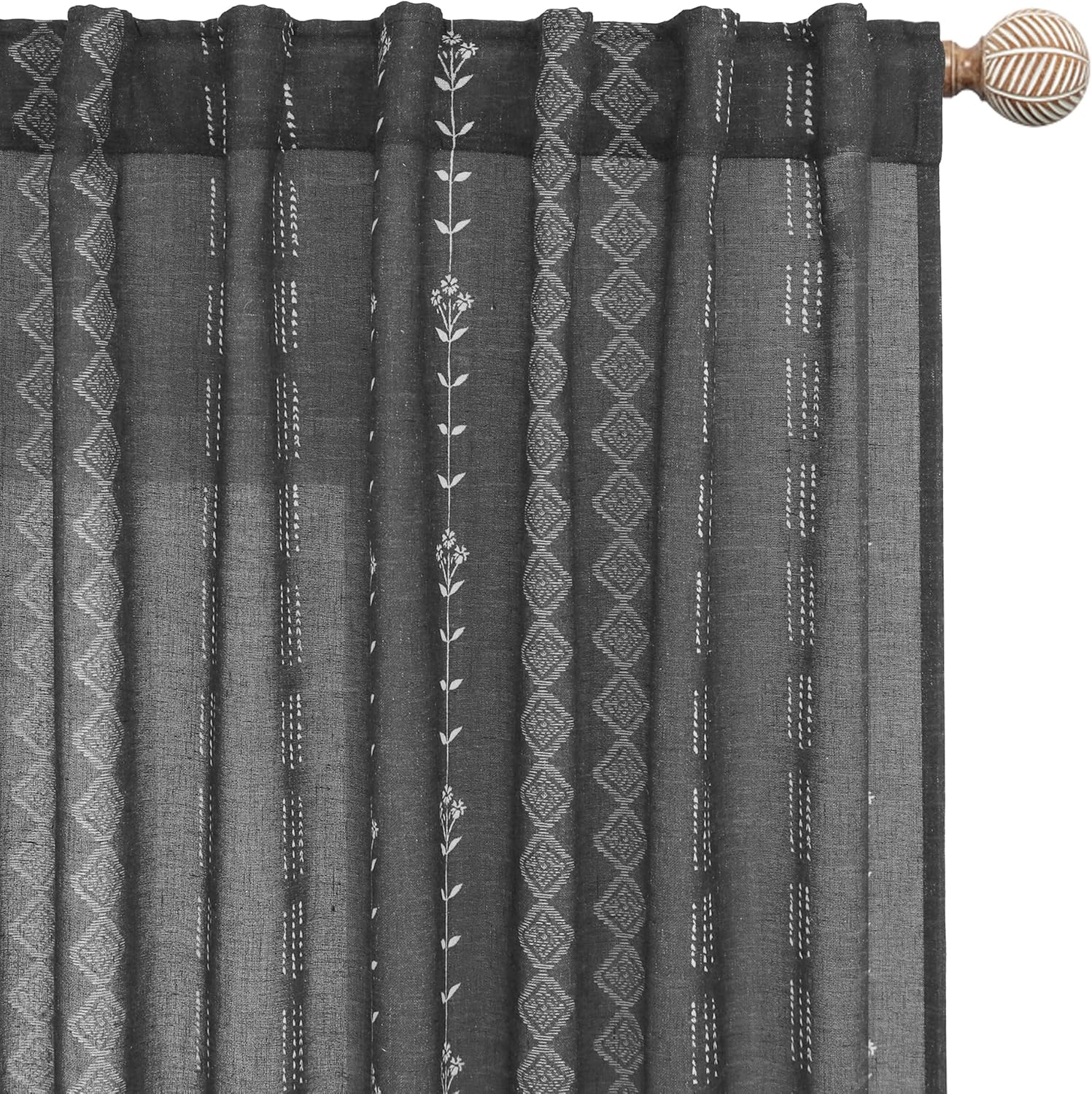 Black Curtains for Bedroom - Sheer Linen Light Filtering Decor