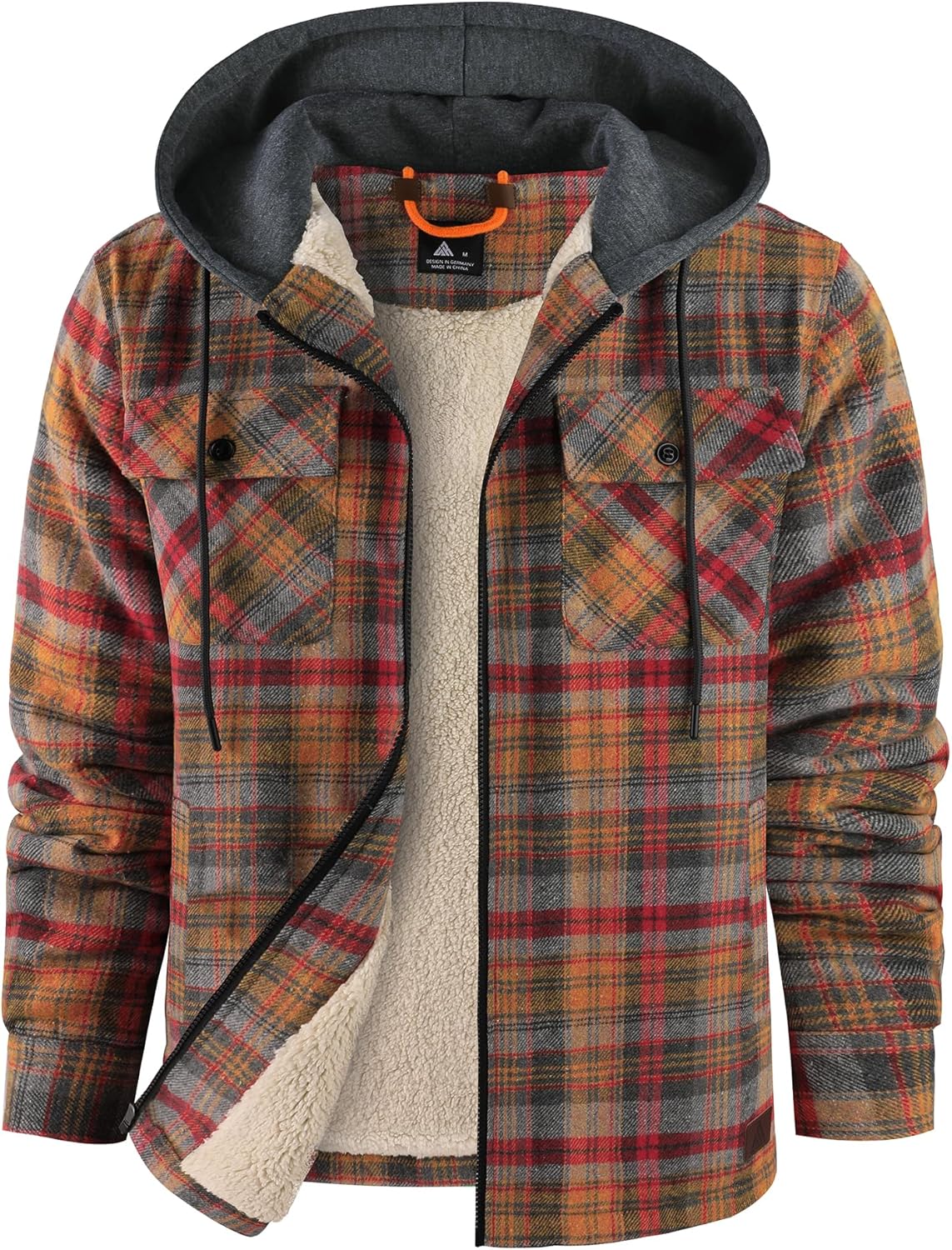 Men's Flannel Jacket Warm Winter Work Coat with Hooded Design