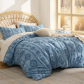 Bedsure King Size Comforter Set - Grayish Blue Tufted Boho Bedding