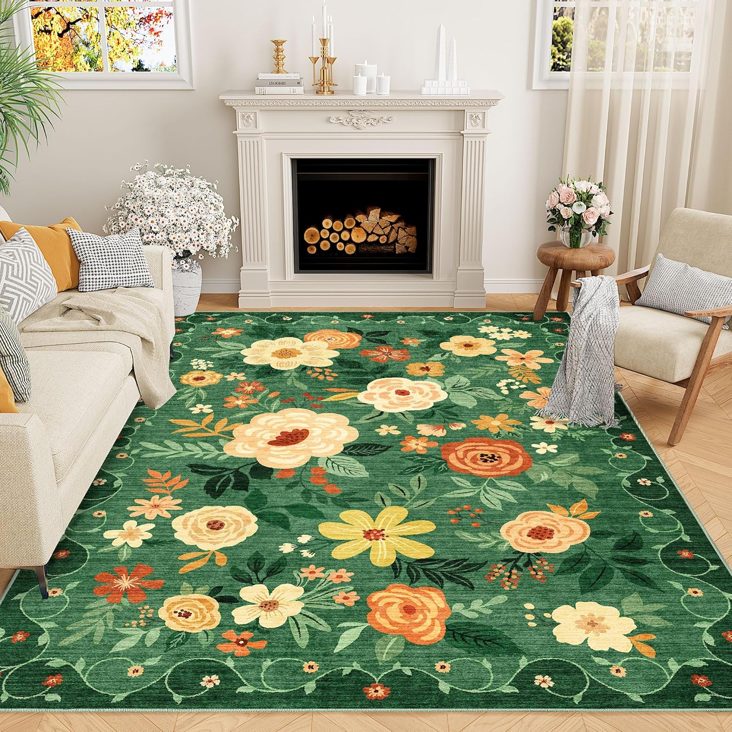 DUKINO 6x9 Area Rug - Floral Design for Living Room & Bedroom