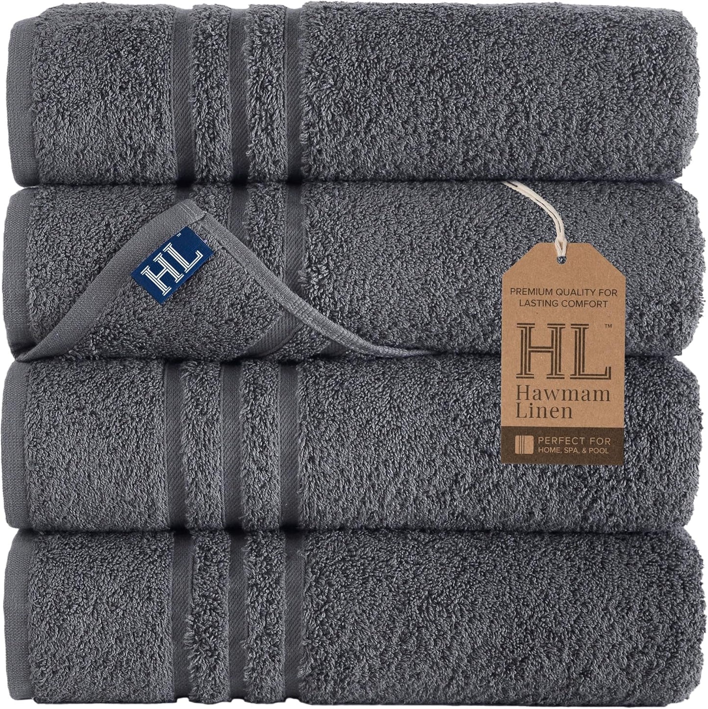 Hawmam Linen Grey Bath Towels Set of 4 for Luxurious Drying
