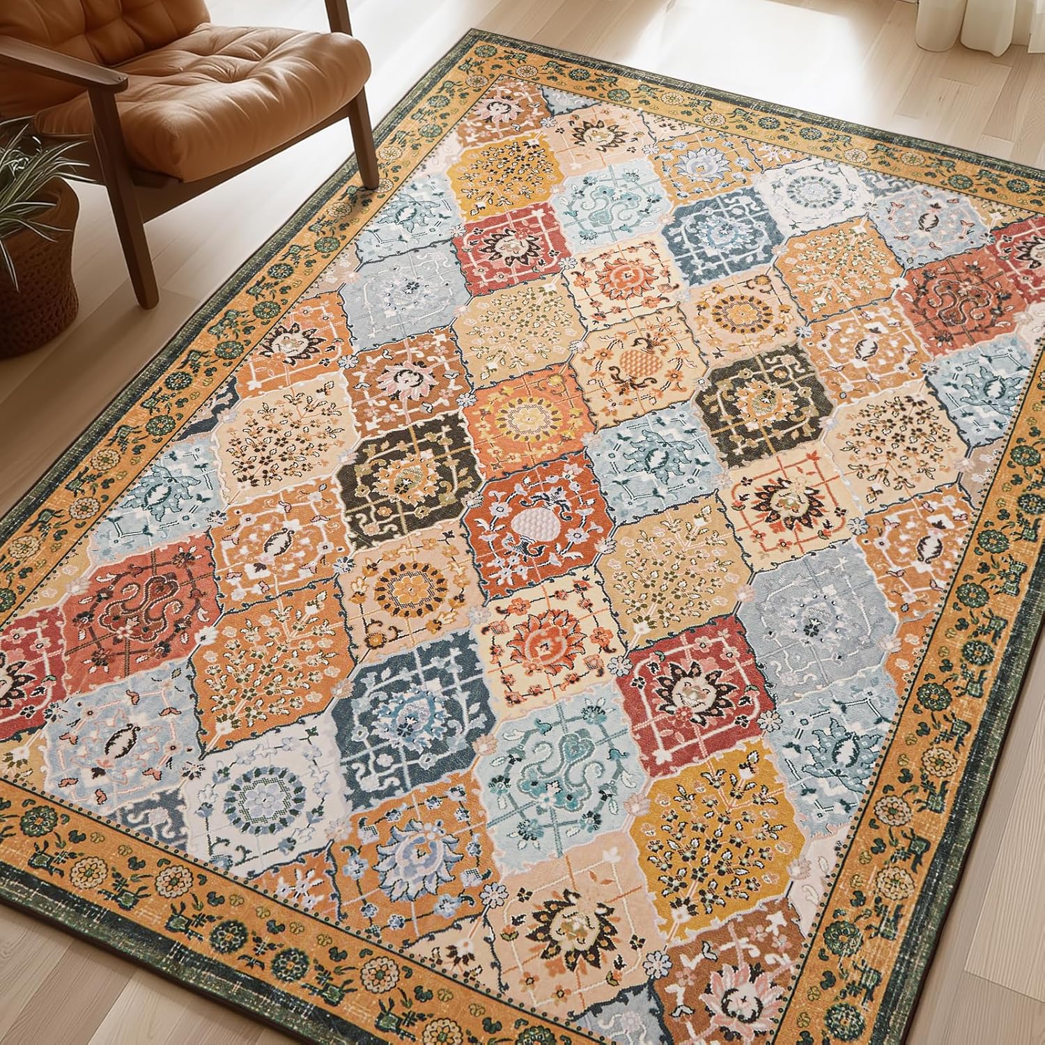 Phantoscope Washable Area Rug 6ftx9ft for Vintage Boho Decor