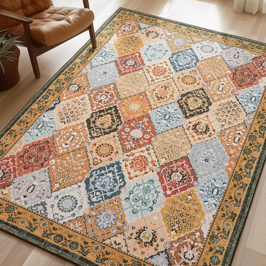 Phantoscope Washable Area Rug 6ftx9ft for Vintage Boho Decor
