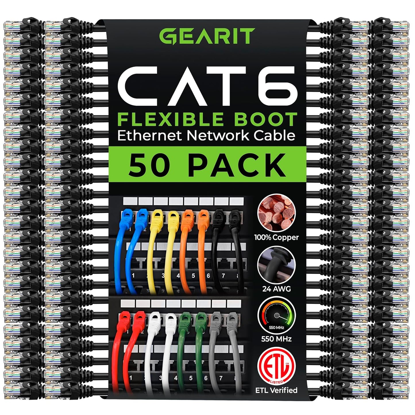 Premium GEARit 50-Pack Cat6 Ethernet Cable 1.5 Feet Long