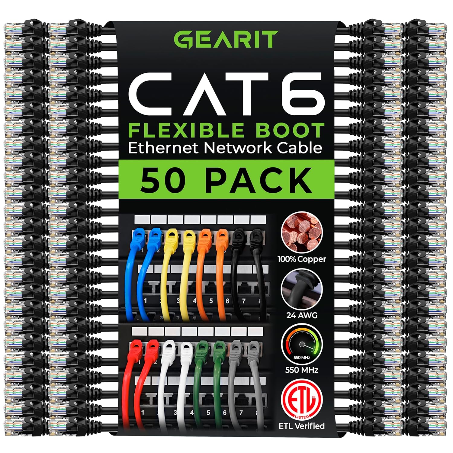 Premium GEARit 50-Pack Cat6 Ethernet Cable 1.5 Feet Long