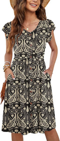 Women Summer Midi Dress Sleeveless Button Down - Flowy Everyday Dress