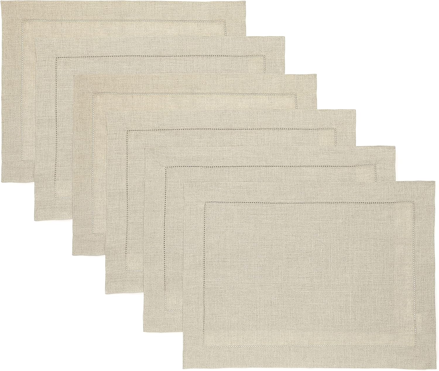 Classic Hemstitch Natural Linen Placemats Set of 6 for Holidays