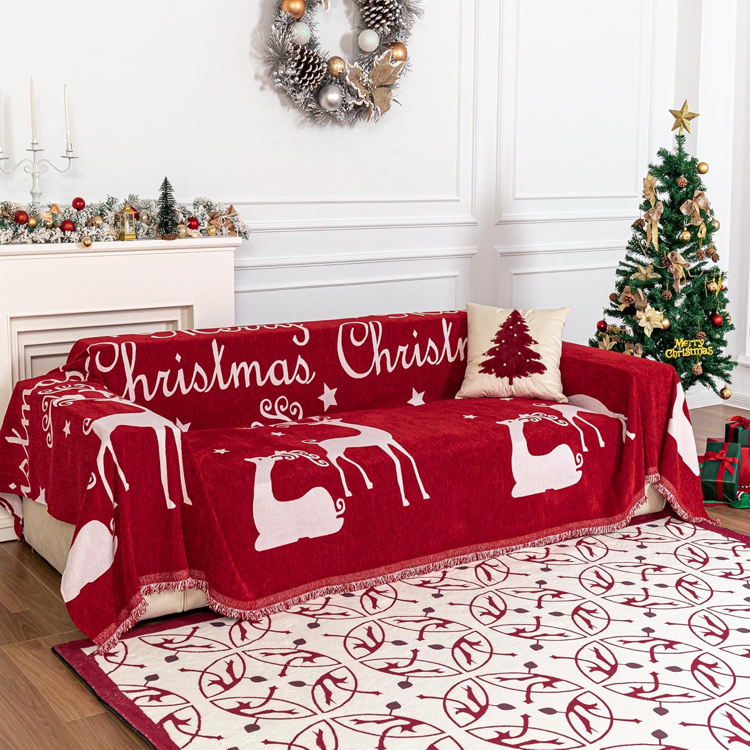 MYSKY HOME Christmas Couch Cover for Pets, Non Slip Protector