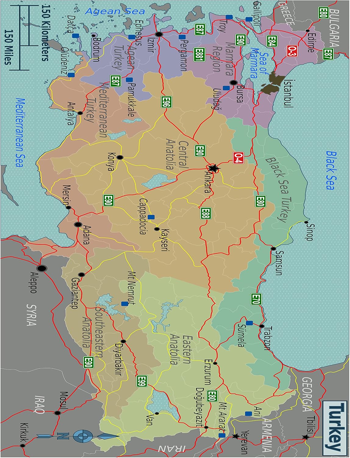Turkey Regions Map - XL Laminated Poster