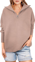 Women Oversized Quarter Zip Rib Knit Sweater - Cozy Fall Top