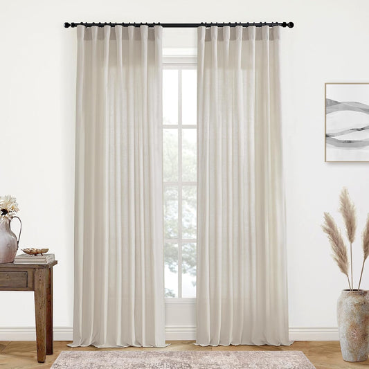 XTMYI Oatmeal Beige Back Tab Sheer Curtains for Living Room