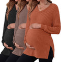 3 Pack Women's Ribbed Maternity Shirts V Neck Long Sleeve 80%