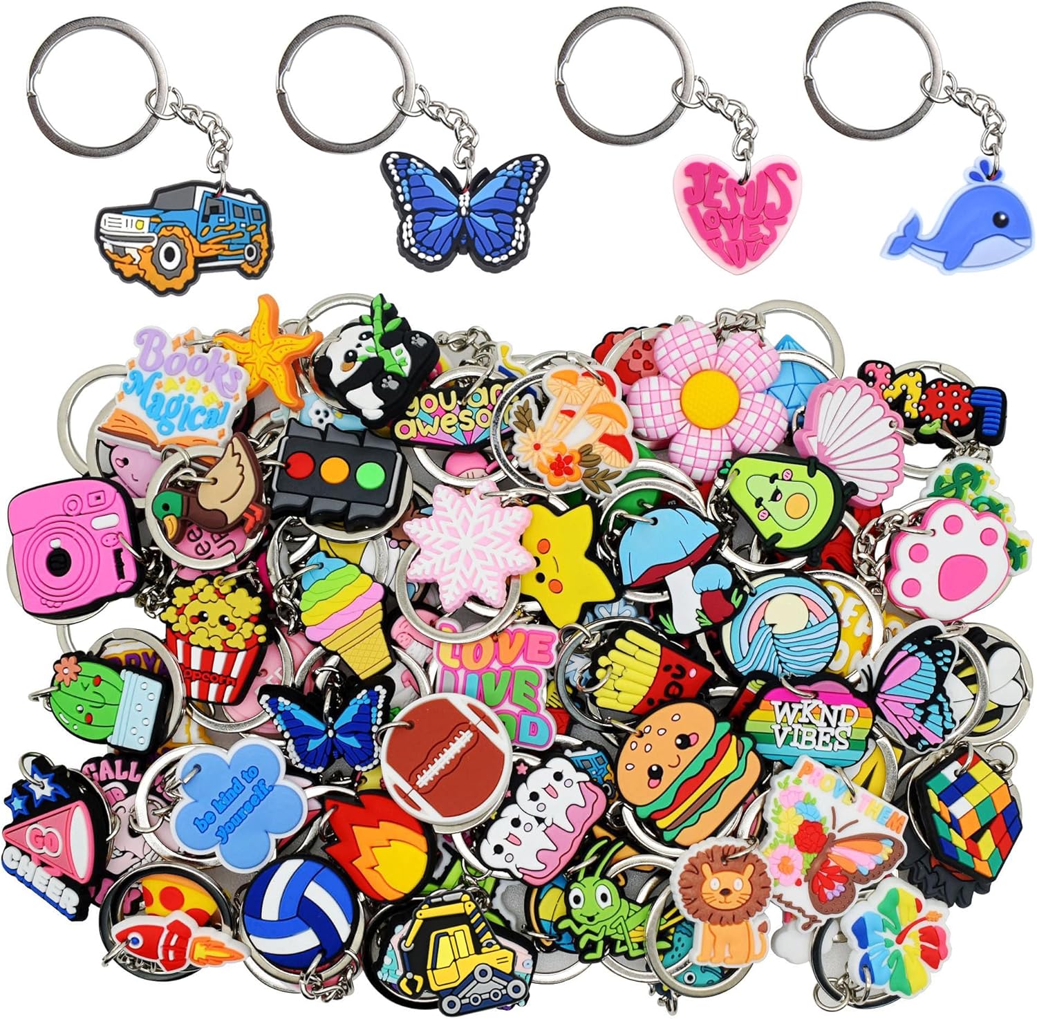 200pcs Random Different Keychains for Classroom Prizes and Gifts