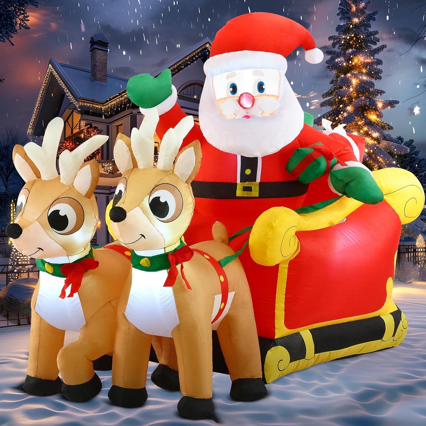 Joiedomi 6 FT Long Christmas Inflatable Santa Sleigh Decor