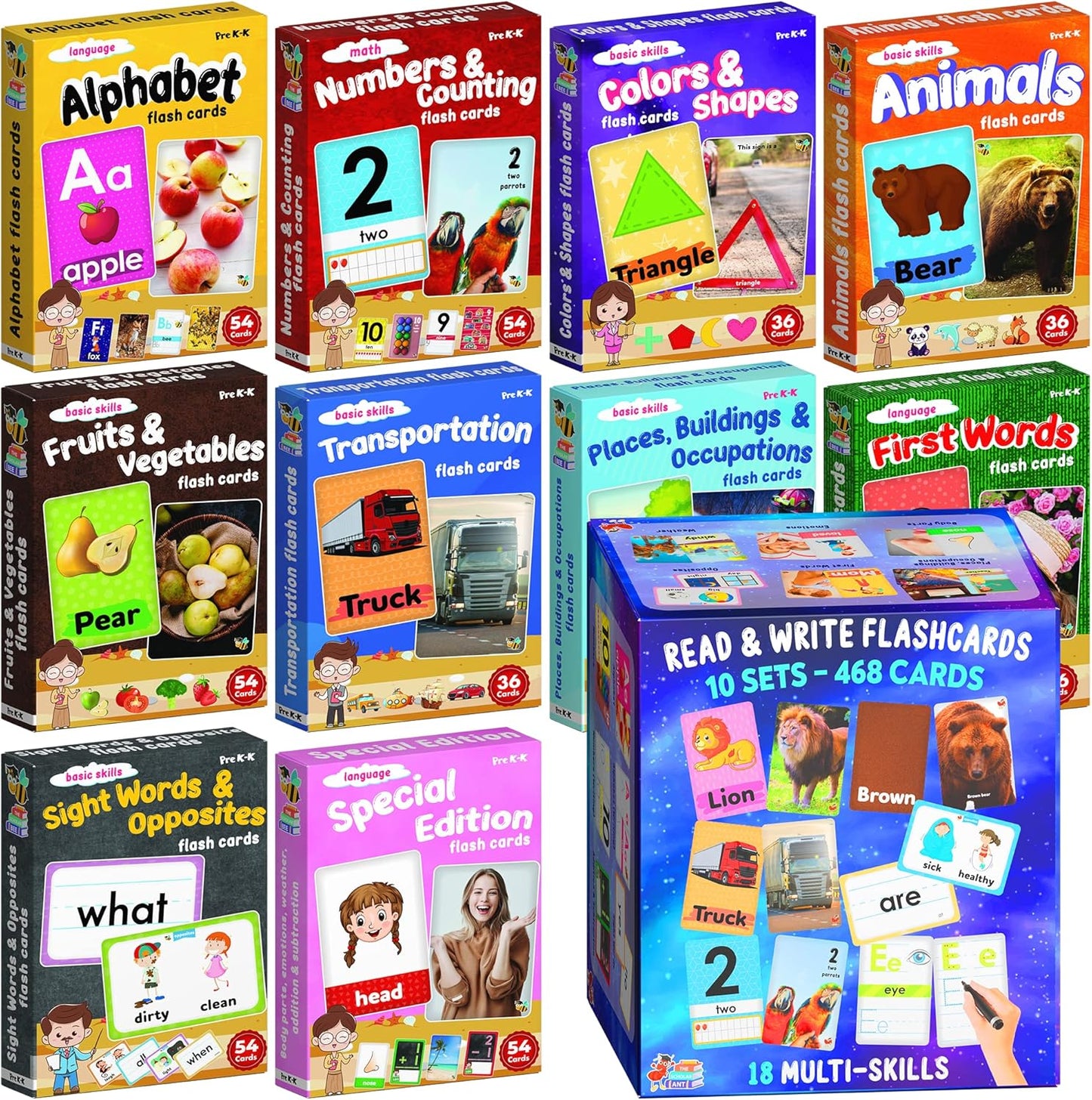Jumbo Flash Cards for Toddlers 2-4 Years - Learning Box Set