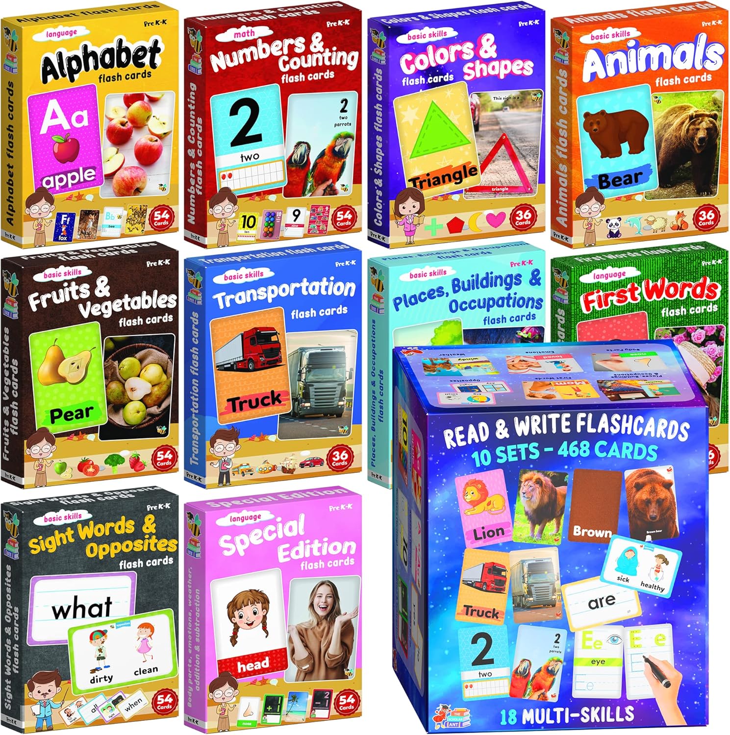 Jumbo Flash Cards for Toddlers 2-4 Years - Learning Box Set