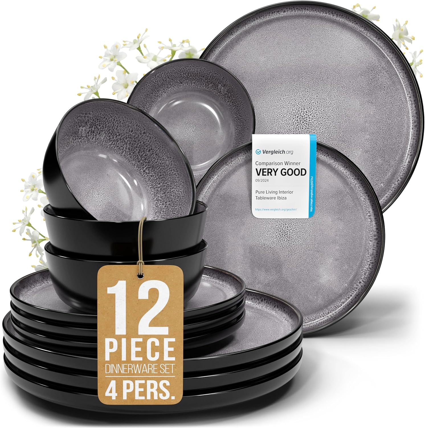 Stoneware Dinnerware Set for 4 Persons - Modern 12 Pcs