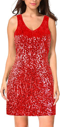 Sequin V-Neck Sleeveless Party Dress for Women - Sparkly Tank Style