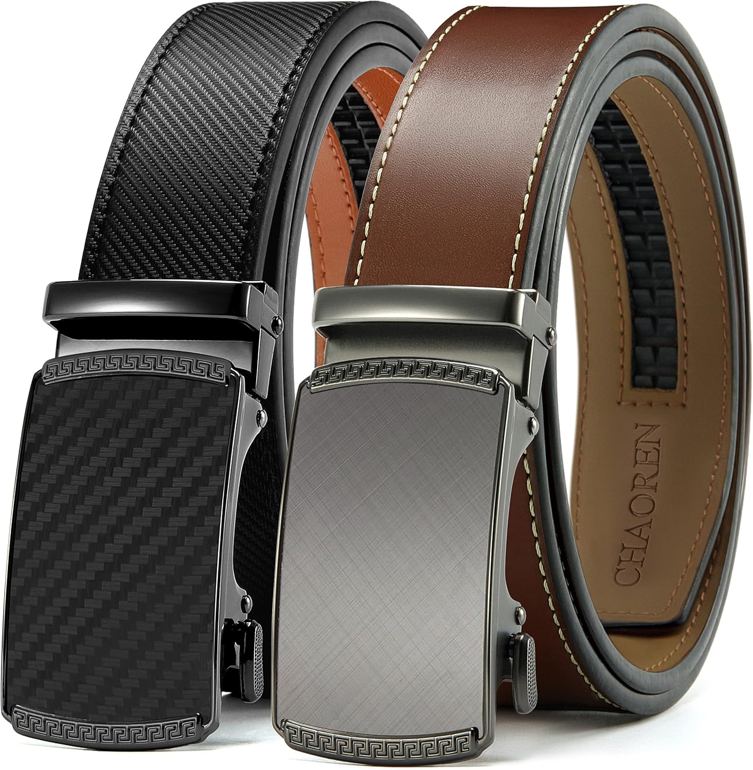 CHAOREN Leather Ratchet Belt Men 2 Pack for Customizable Fit