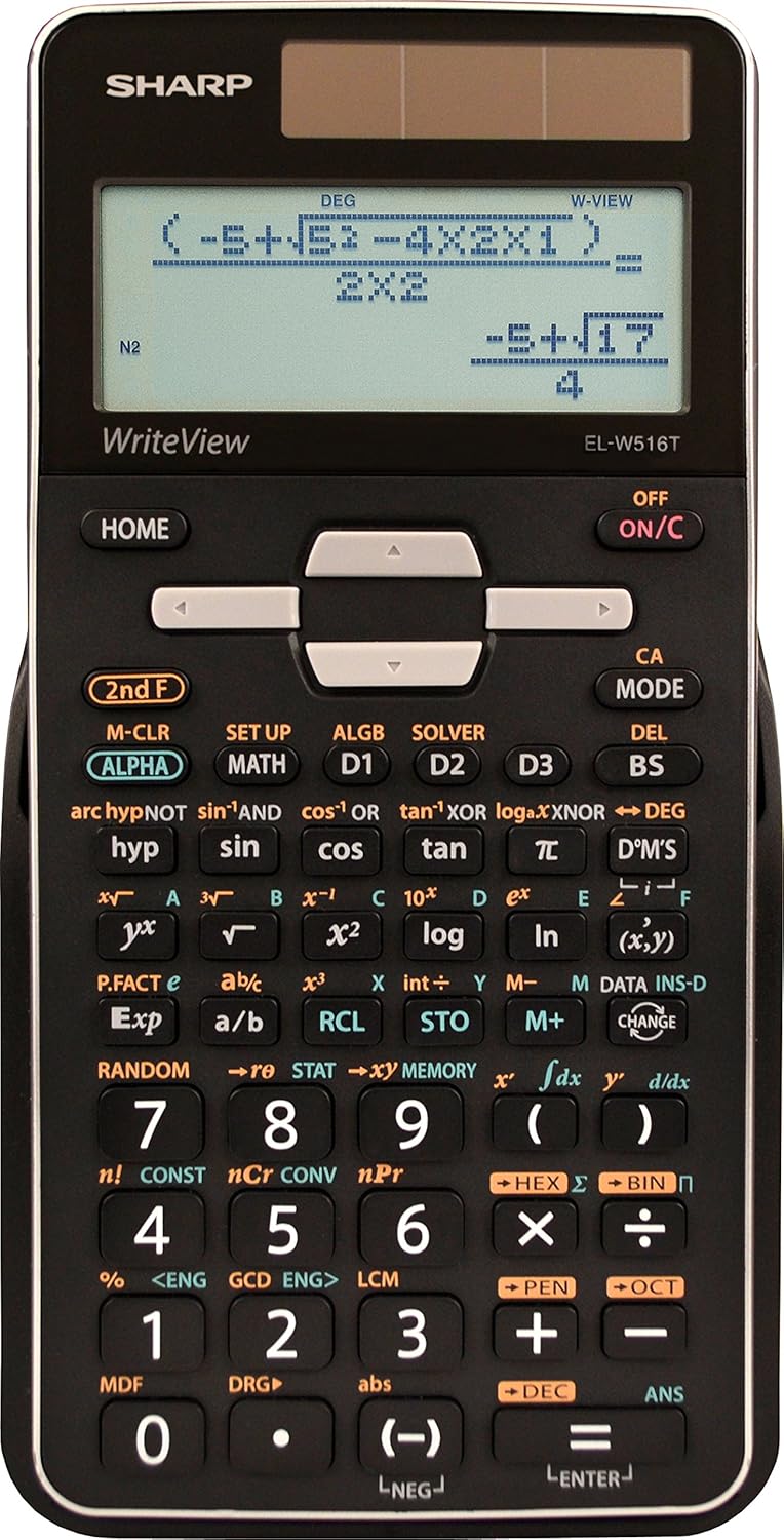 Sharp EL-W516TBSL Scientific Calculator - 16-Digit WriteView Display - Hybrid Powered - Black/Silver