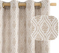 Mocha Linen Curtains Leaf Jacquard Panels - Light Filtering