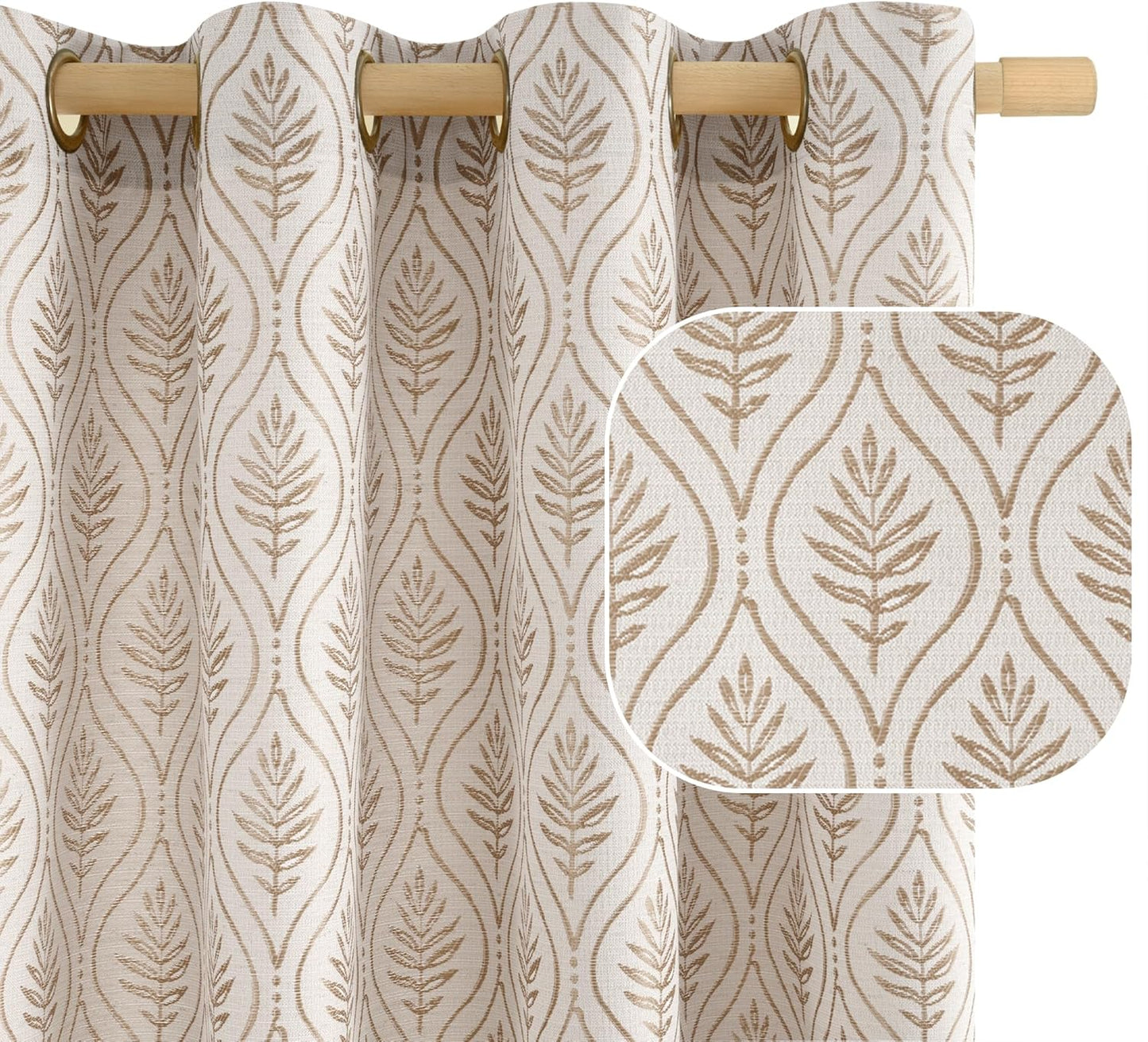 BGment Mocha Linen Curtains for Living Room with Leaf Pattern