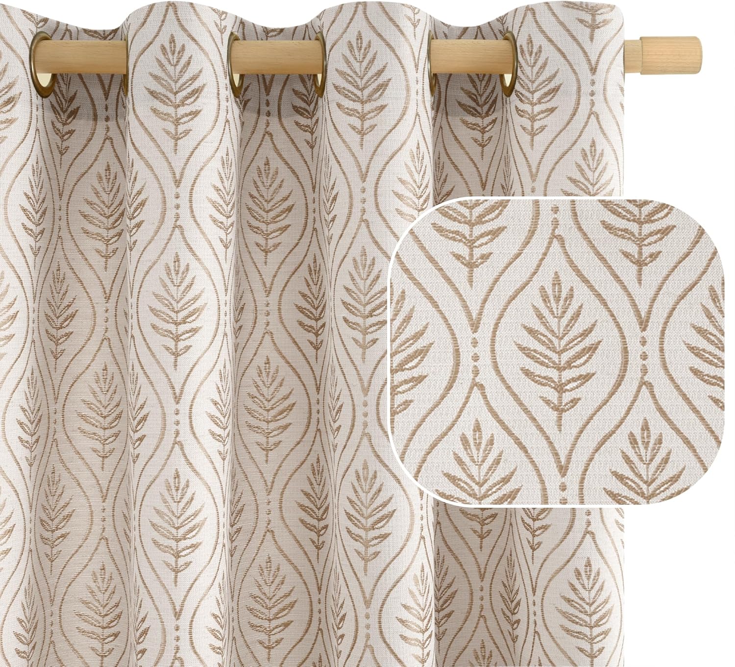 BGment Mocha Linen Curtains for Living Room with Leaf Pattern
