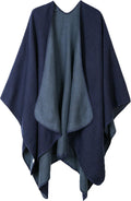 Women's Color Block Shawl Wrap Open Front Poncho - Cozy Layering CoCo