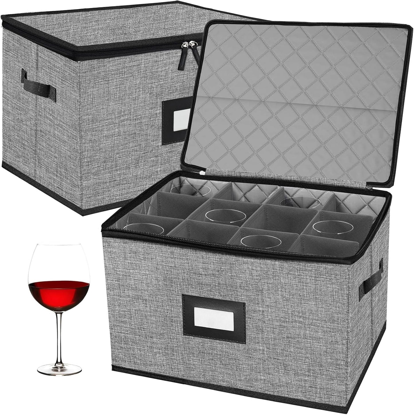 Quilted Wine Glass Storage Box for Safe Stemware Moving